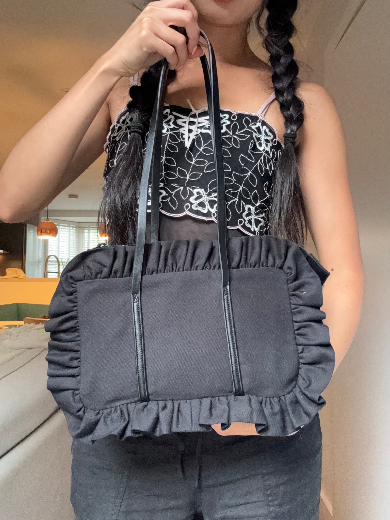 Black Bowler Bag - Thinner Straps