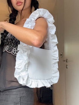 Ivory Satin Original Ruffle Bag - Sample