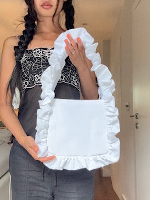 Ivory Satin Original Ruffle Bag - Sample