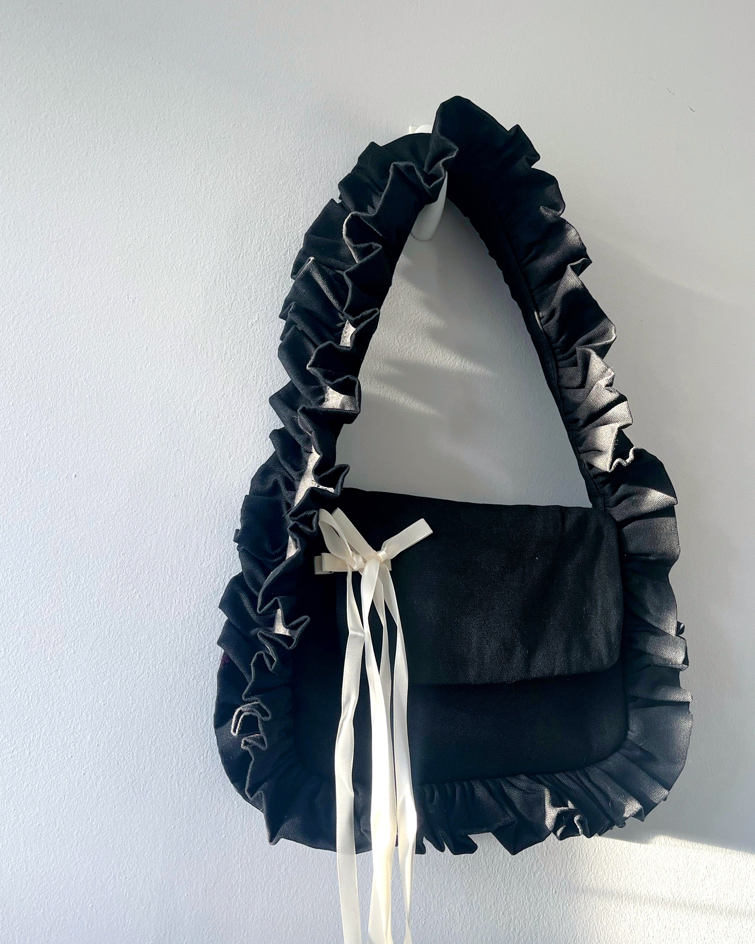 Black Canvas Baguette Flap Bag image 1