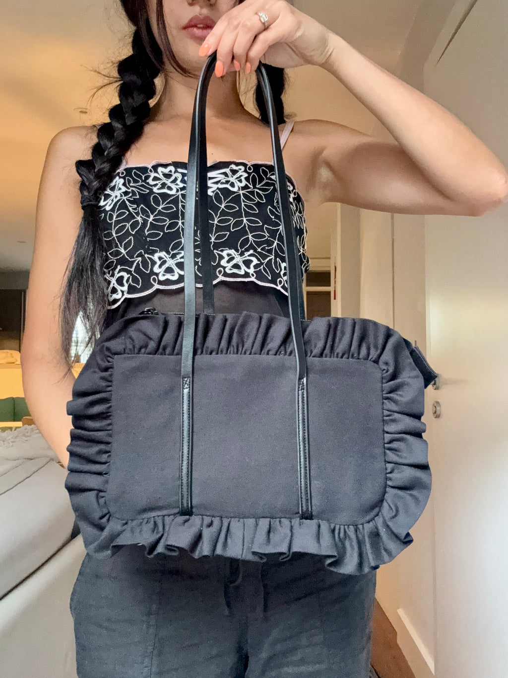 Black Bowler Bag - Thinner Straps