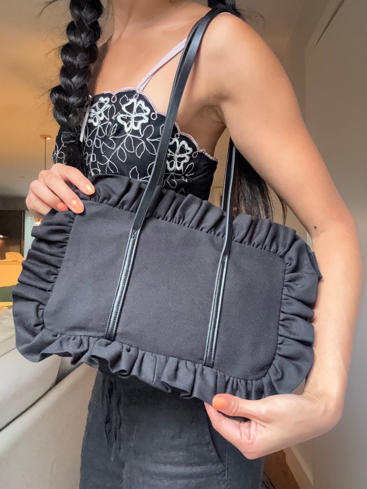 Black Bowler Bag - Thinner Straps