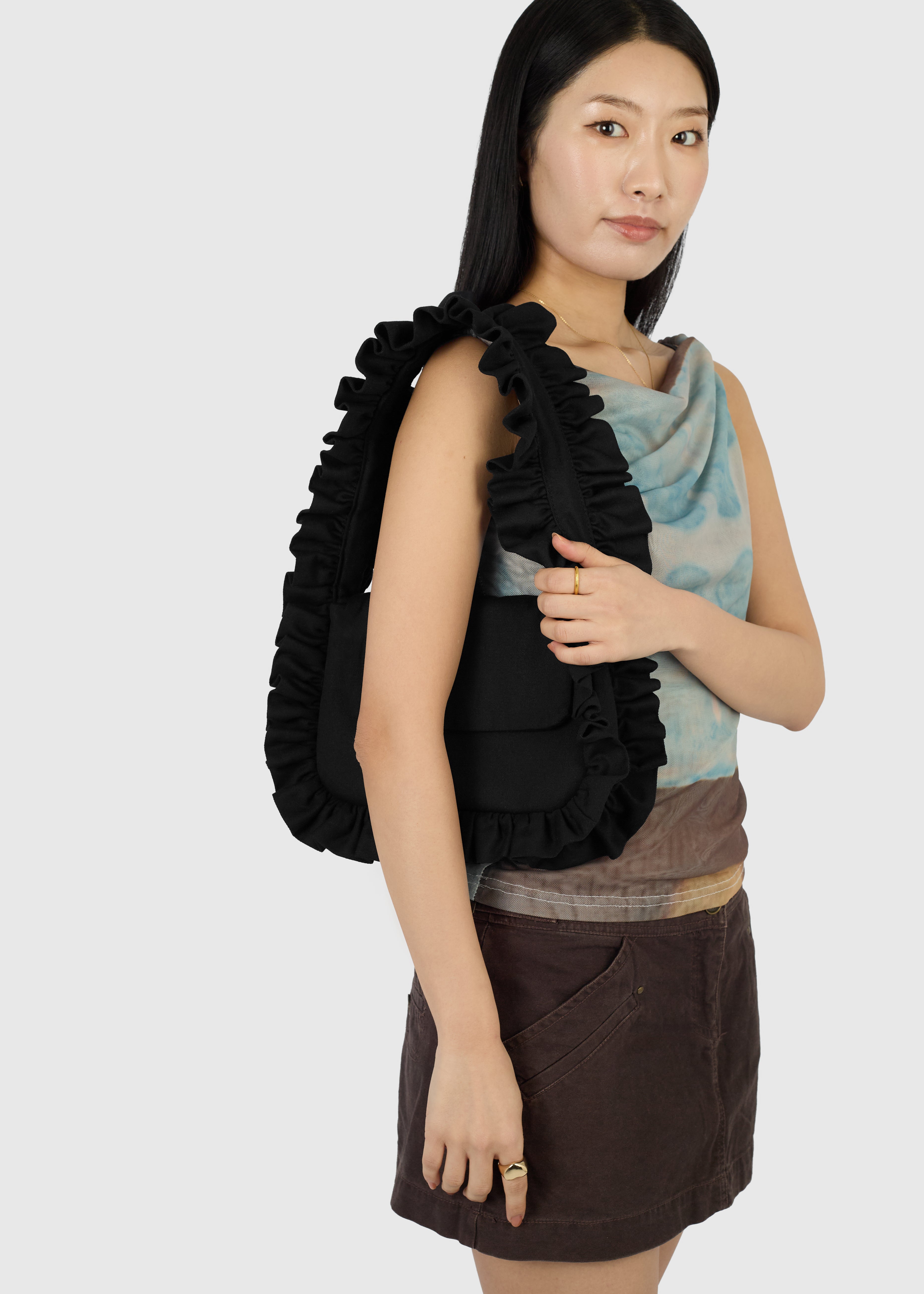 Black Canvas Baguette Flap Bag