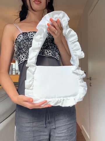 Ivory Satin Baguette Bag - Sample