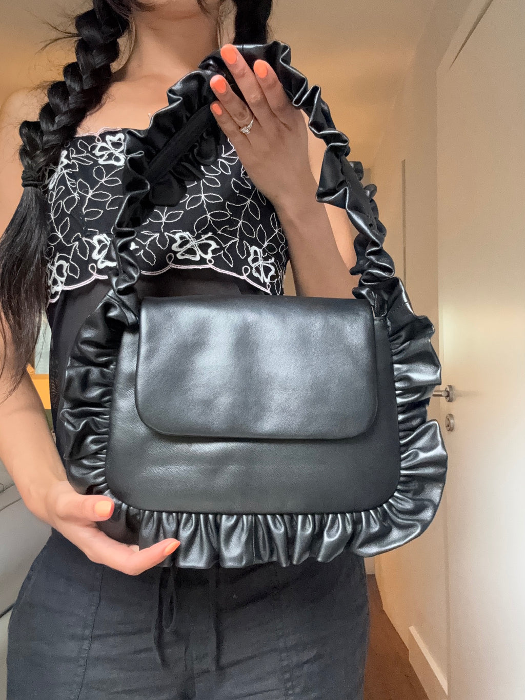 Leather Baguette Flap Bag - Sample